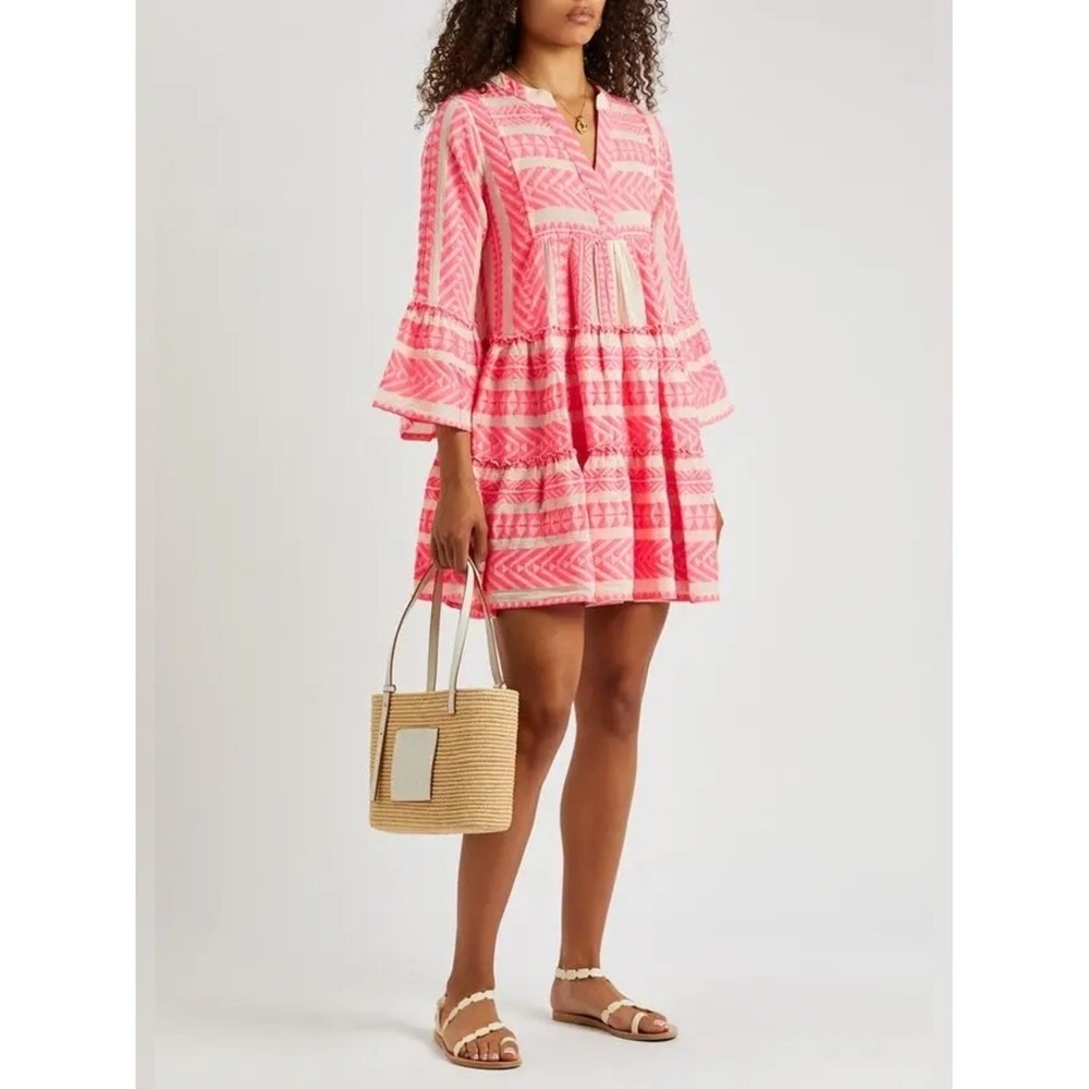 Devotion Twins Ella Embroidered‎ Cotton Mini Dress Small Pink and White